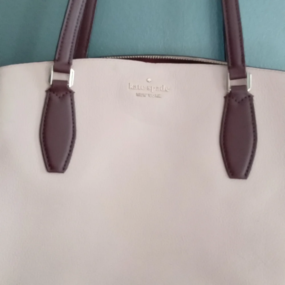 Kate Spade New‎ York Colorblock Leather Tote Bag Burgundy Cream